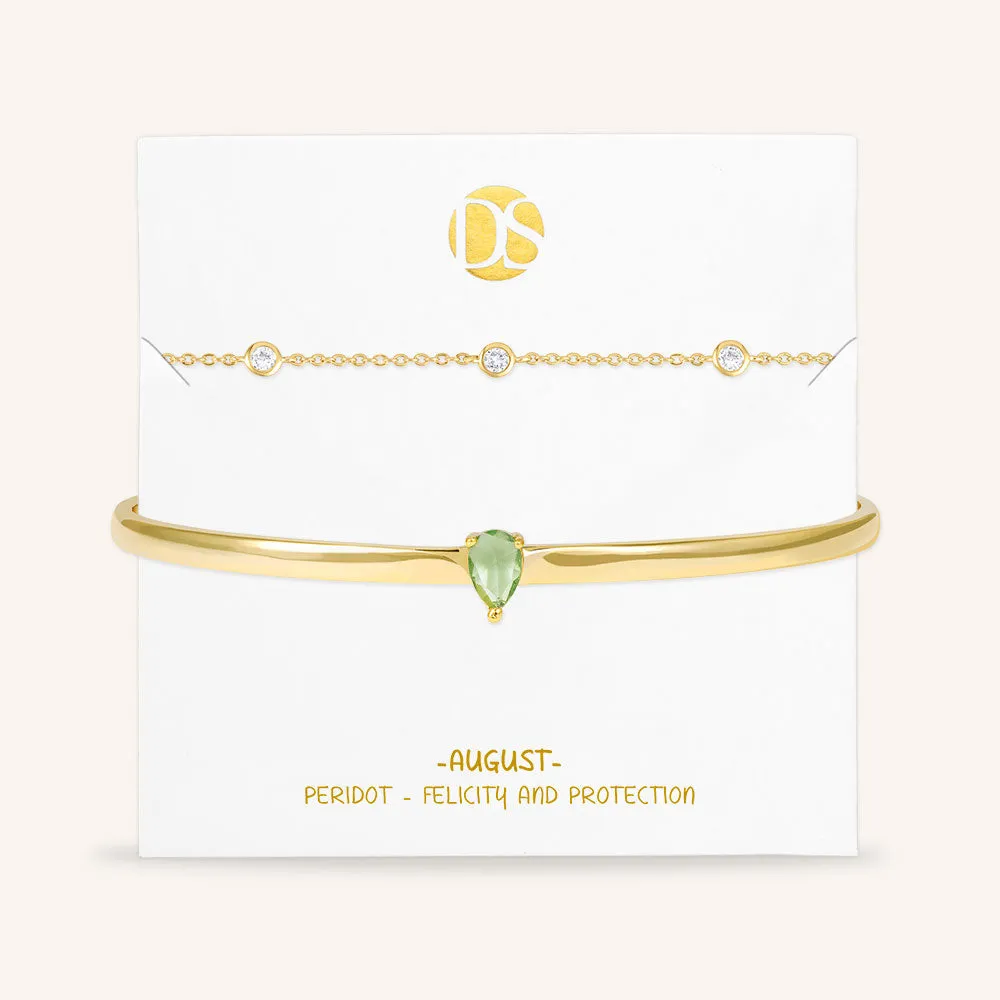 "Keepsakes" Set of Two Pear Cut Birthstone Cuff & Station Layering Bracelets