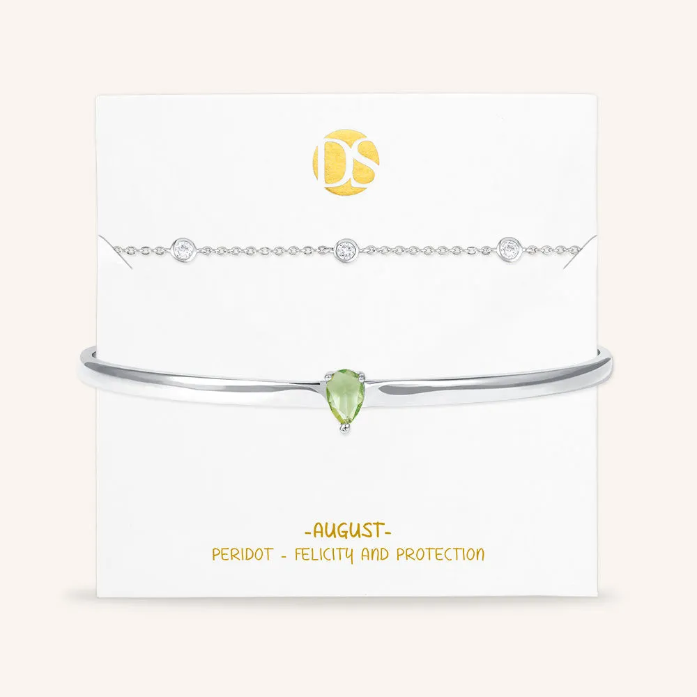 "Keepsakes" Set of Two Pear Cut Birthstone Cuff & Station Layering Bracelets