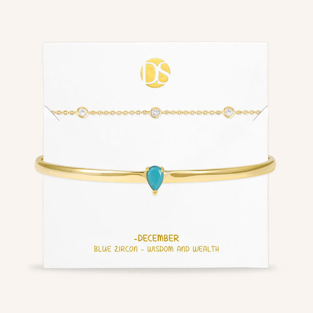 "Keepsakes" Set of Two Pear Cut Birthstone Cuff & Station Layering Bracelets