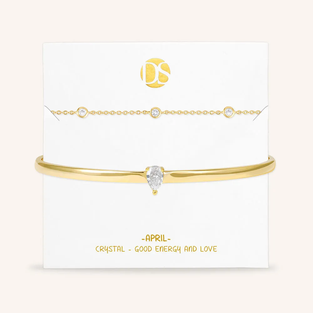 "Keepsakes" Set of Two Pear Cut Birthstone Cuff & Station Layering Bracelets