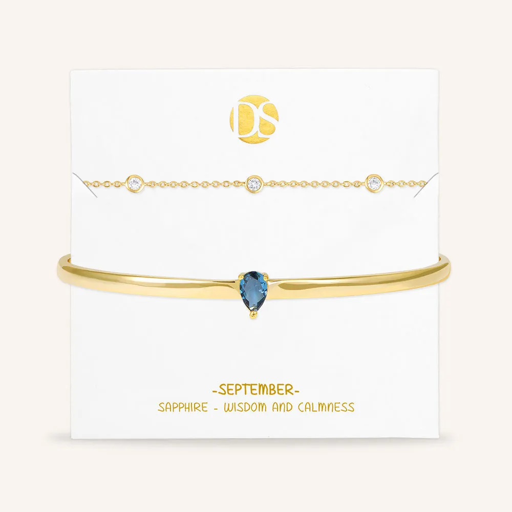 "Keepsakes" Set of Two Pear Cut Birthstone Cuff & Station Layering Bracelets