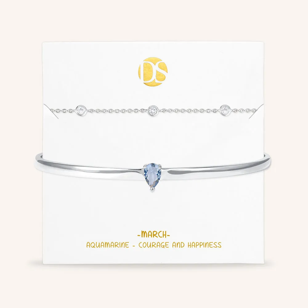 "Keepsakes" Set of Two Pear Cut Birthstone Cuff & Station Layering Bracelets
