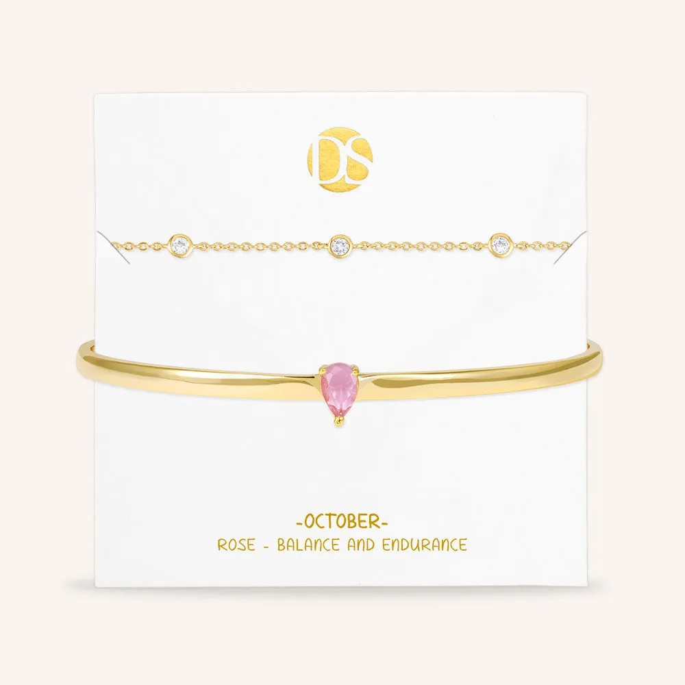 "Keepsakes" Set of Two Pear Cut Birthstone Cuff & Station Layering Bracelets