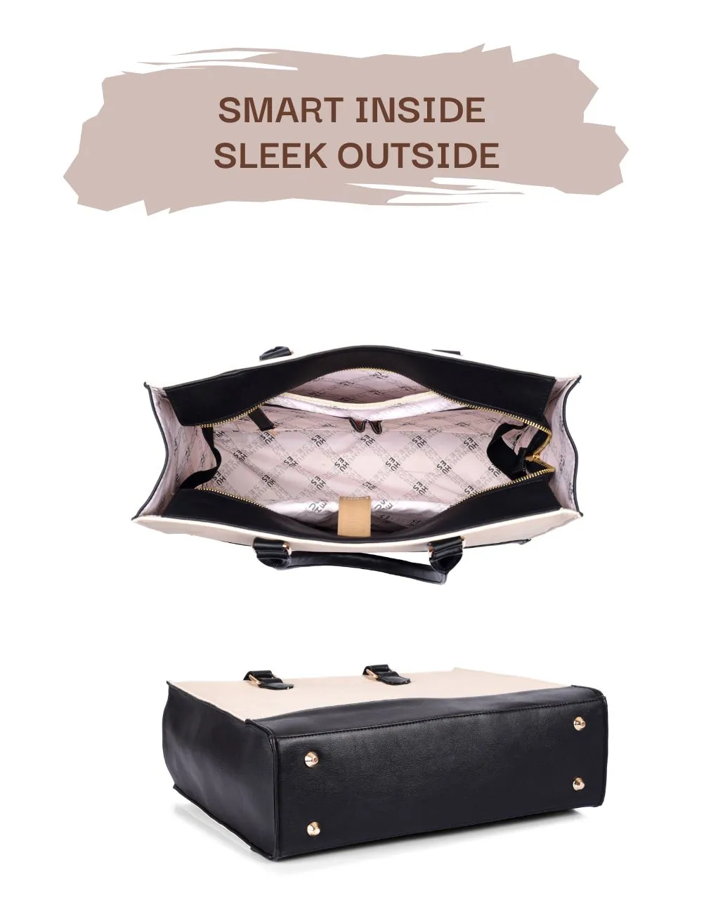 RACHEL TOTE BAG | BLACK & OFF WHITE | MEDIUM