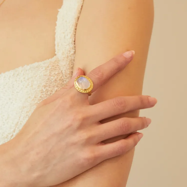 Rainbow Moonstone Star Cocktail Ring