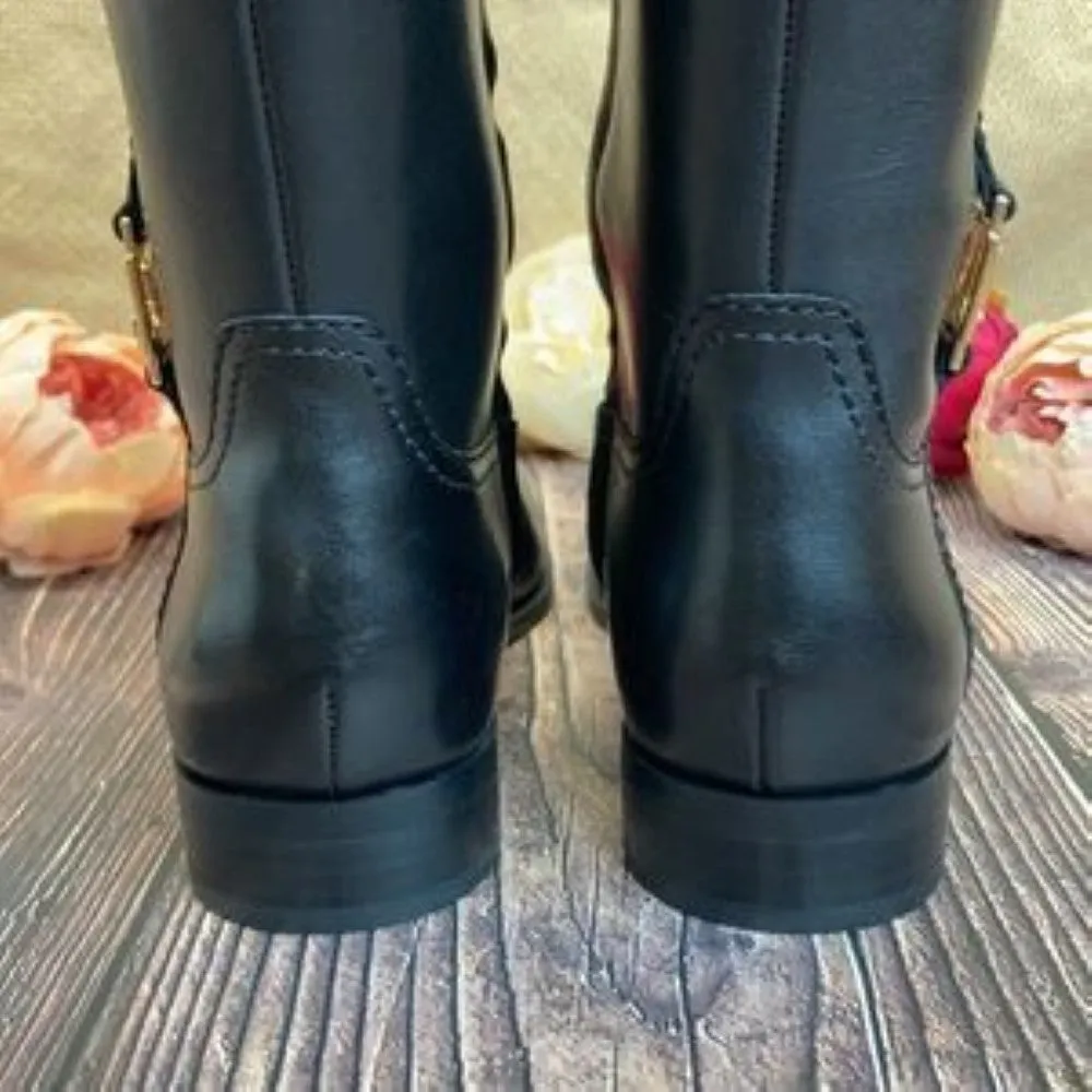 Ralph Lauren Wide Calf Black Leather Berdie Riding Boots