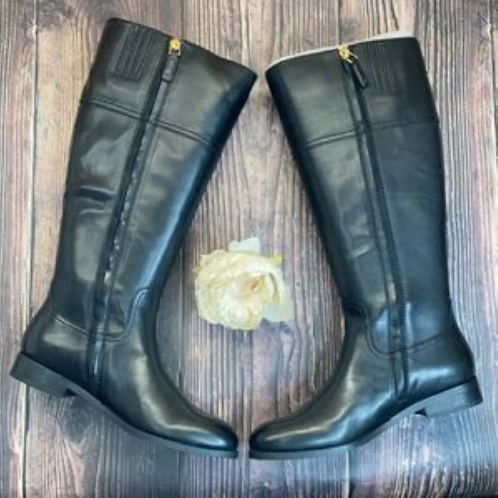 Ralph Lauren Wide Calf Black Leather Berdie Riding Boots