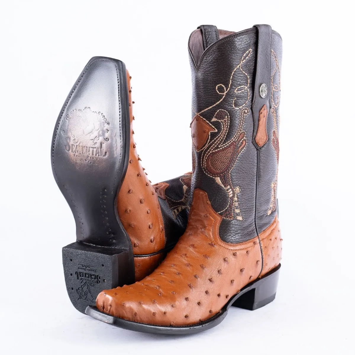 RANCHO SEMENTAL EXOTIC LEATHER Ostrich Cognac Cowboy Boots