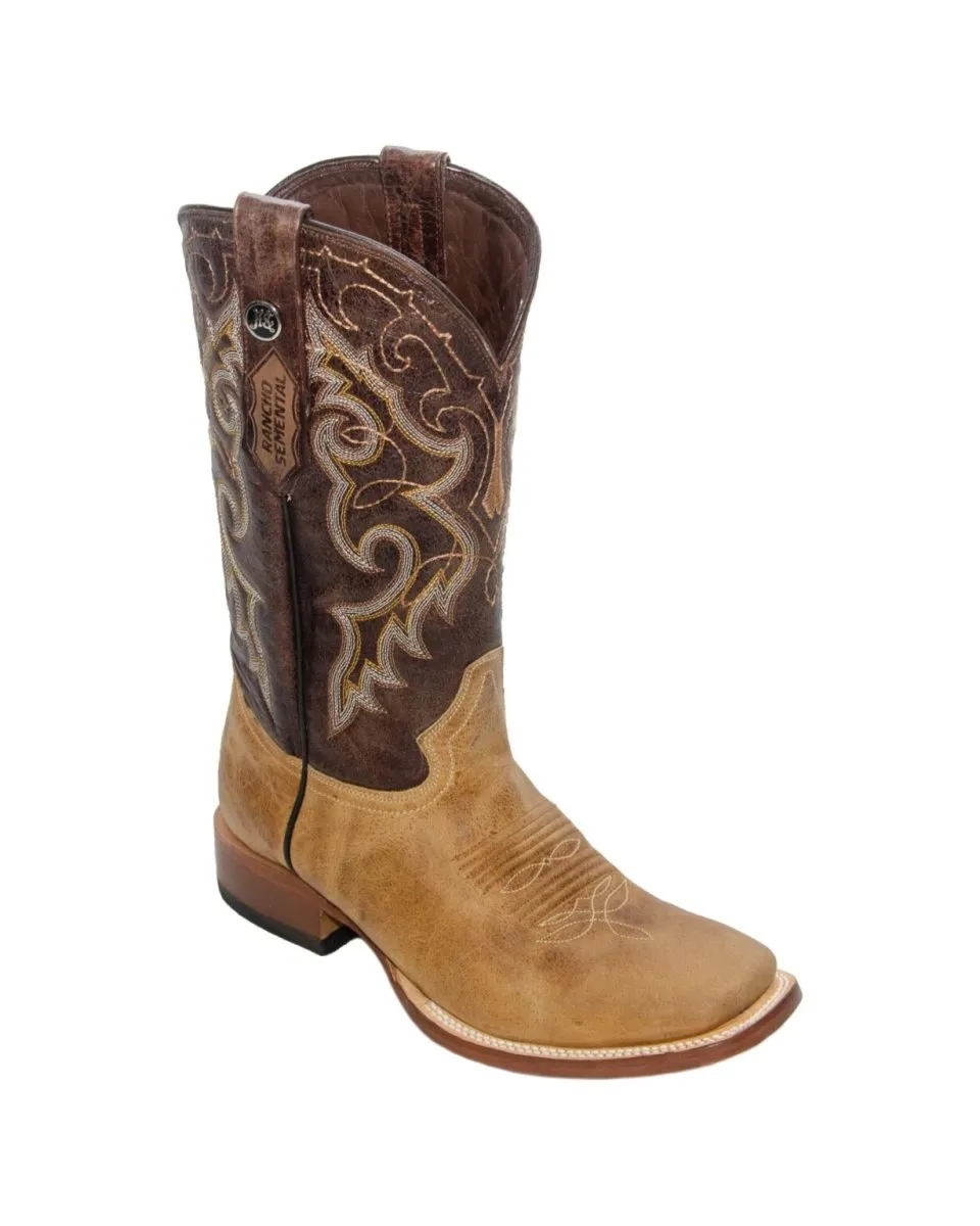 RANCHO SEMENTAL MEN’S Olden Tan Western Boots Whit Brown Top