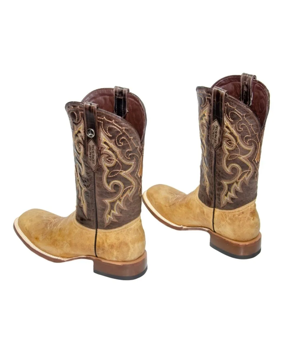 RANCHO SEMENTAL MEN’S Olden Tan Western Boots Whit Brown Top