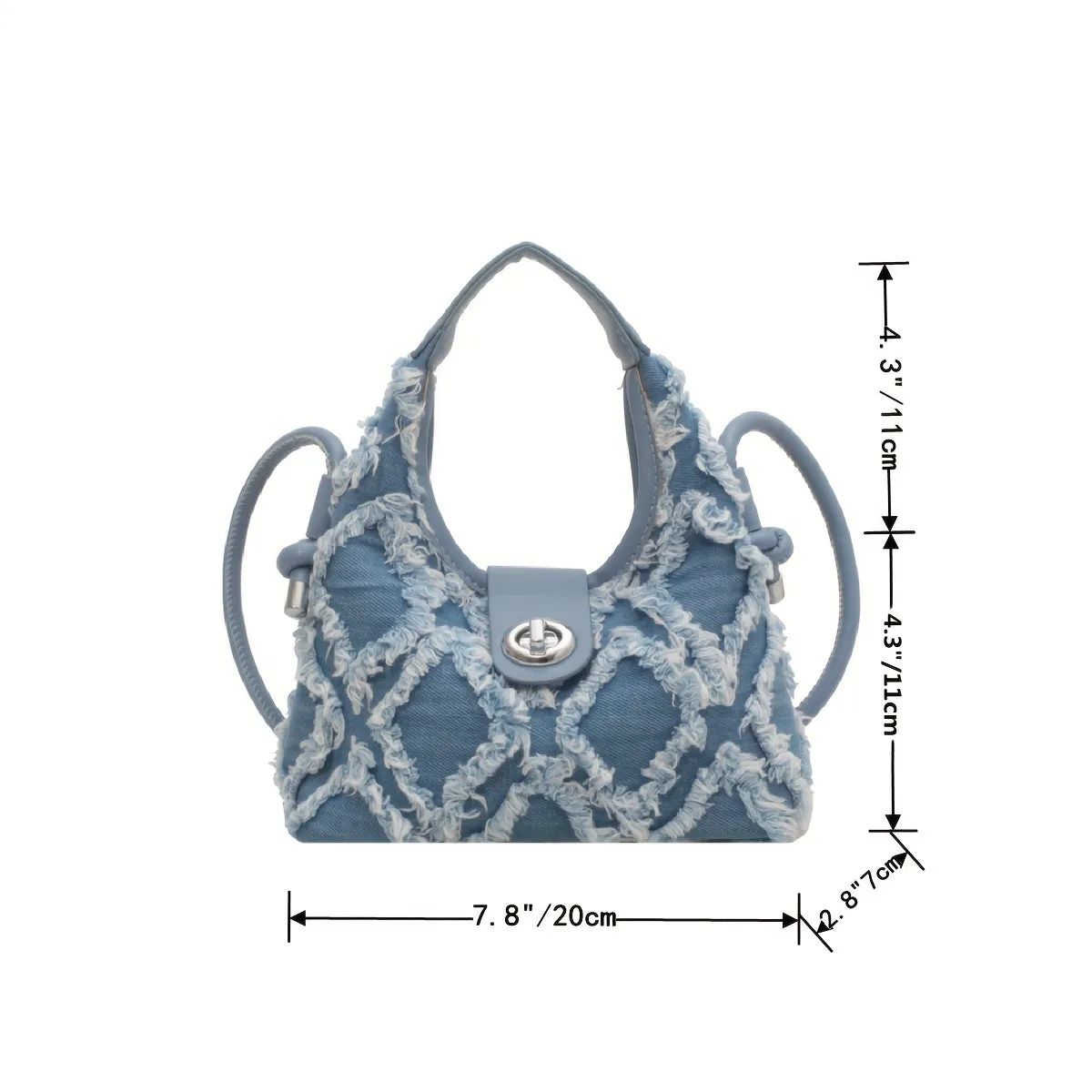 realaiot  Mini Fashion Denim Handbags For Women, Raw Trim Crossbody Bag, Y2K Style Hobo Bag Small Canvas Purses (19.81cm X 17.78cm X 7.11cm)