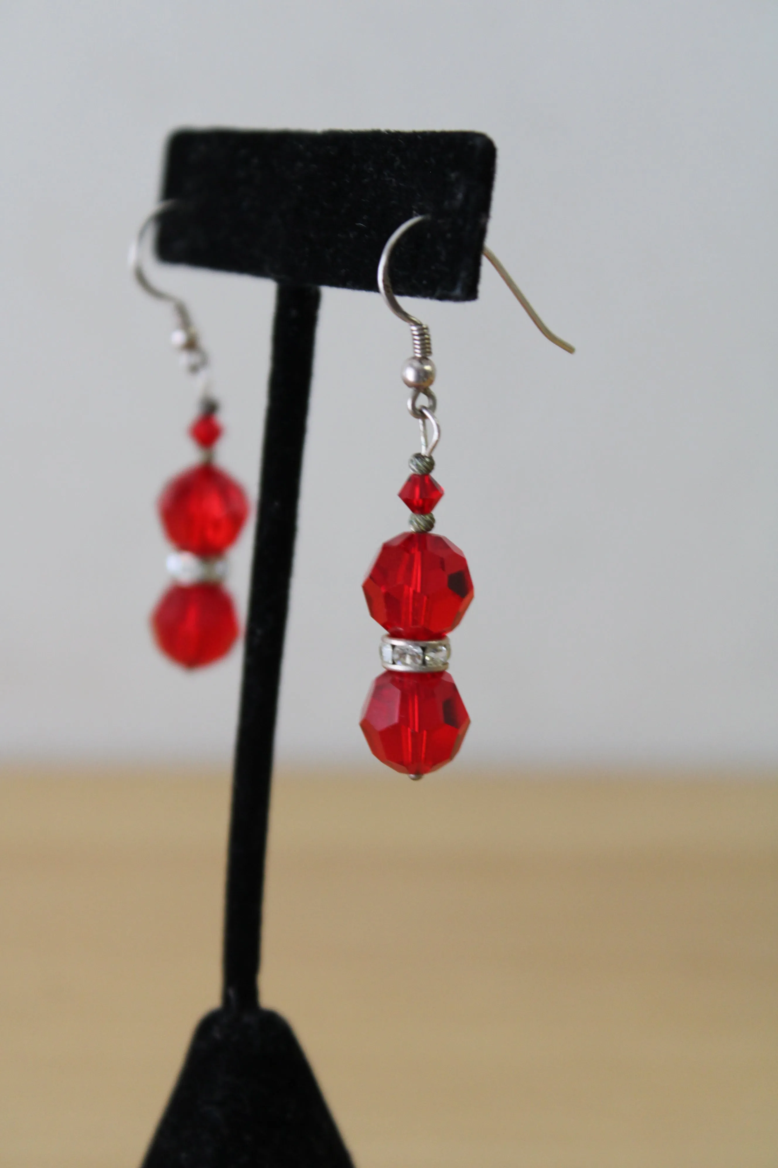 Red Beaded & Heart Dangle Earring Pair