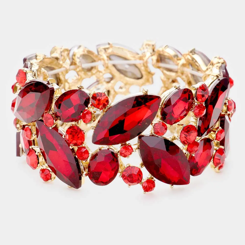 Red Crystal Marquise Stretch Statement Bracelet | 461834