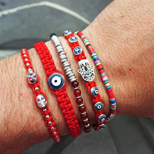 Red, Silver and Stones Bracelet Combination