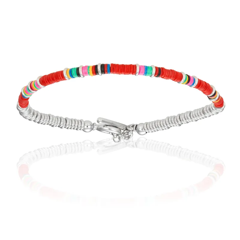 Red, Silver and Stones Bracelet Combination