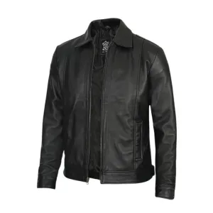 Reeves Mens Black Harrington Vintage Leather Jacket