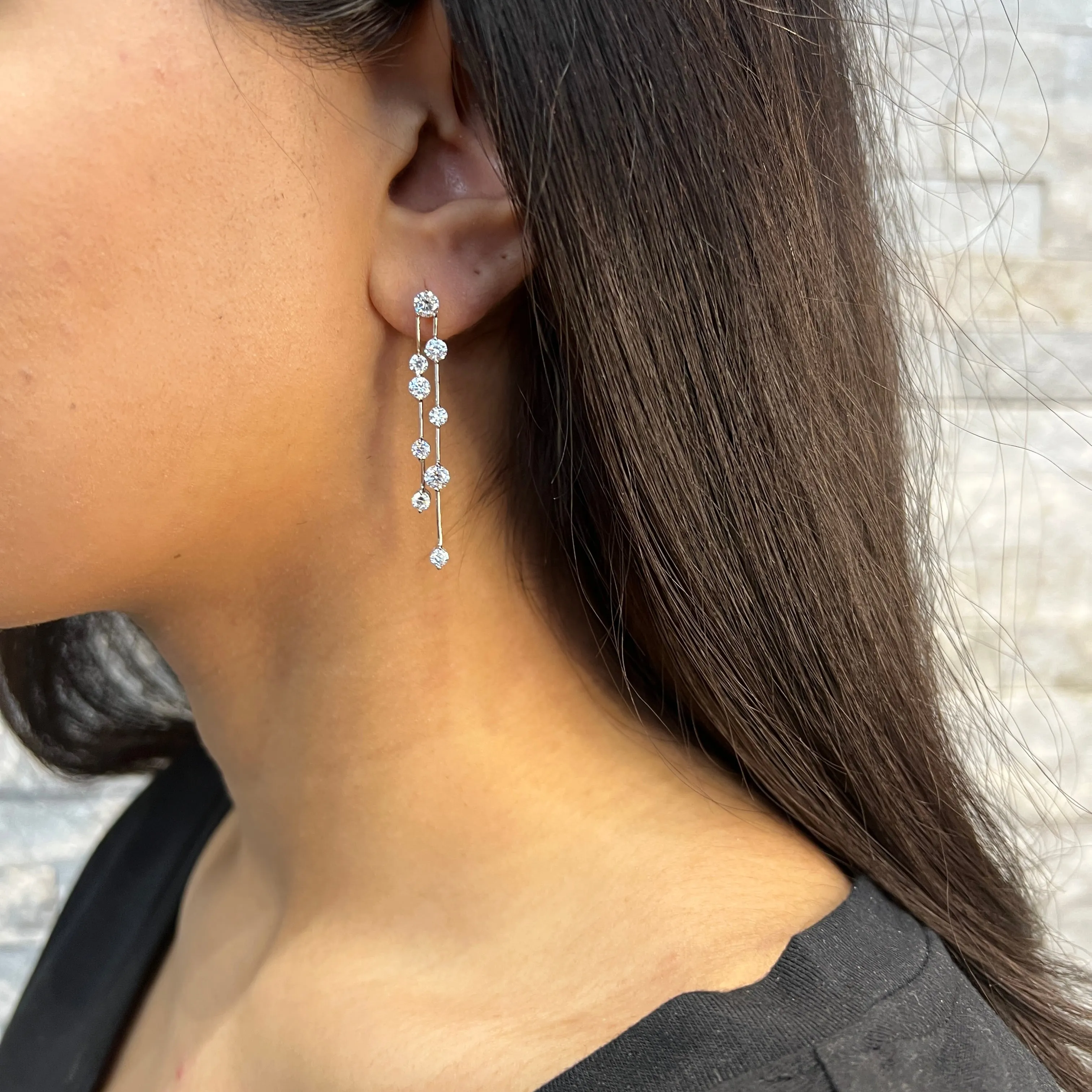 Reign Sterling Silver Rhodium Plated Waterfall CZ Dangle Earrings