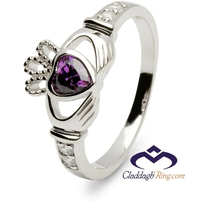 Retired JUNE Birthstone Silver Claddagh Ring LS-SL90DC-6  No Inscription