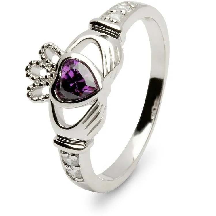 Retired JUNE Birthstone Silver Claddagh Ring LS-SL90DC-6  No Inscription