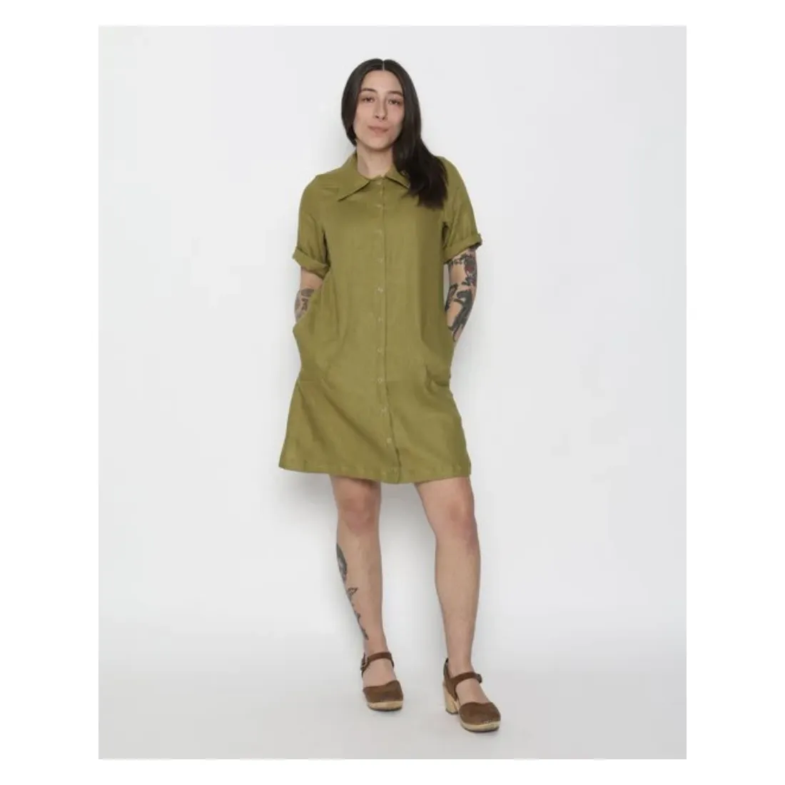 Revolution Dress in Avocado Linen