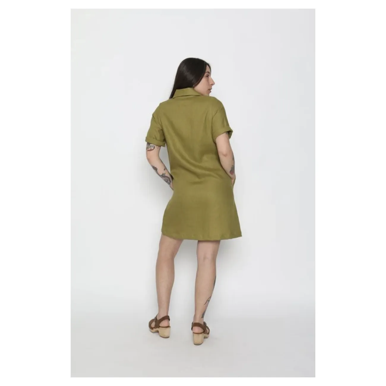 Revolution Dress in Avocado Linen