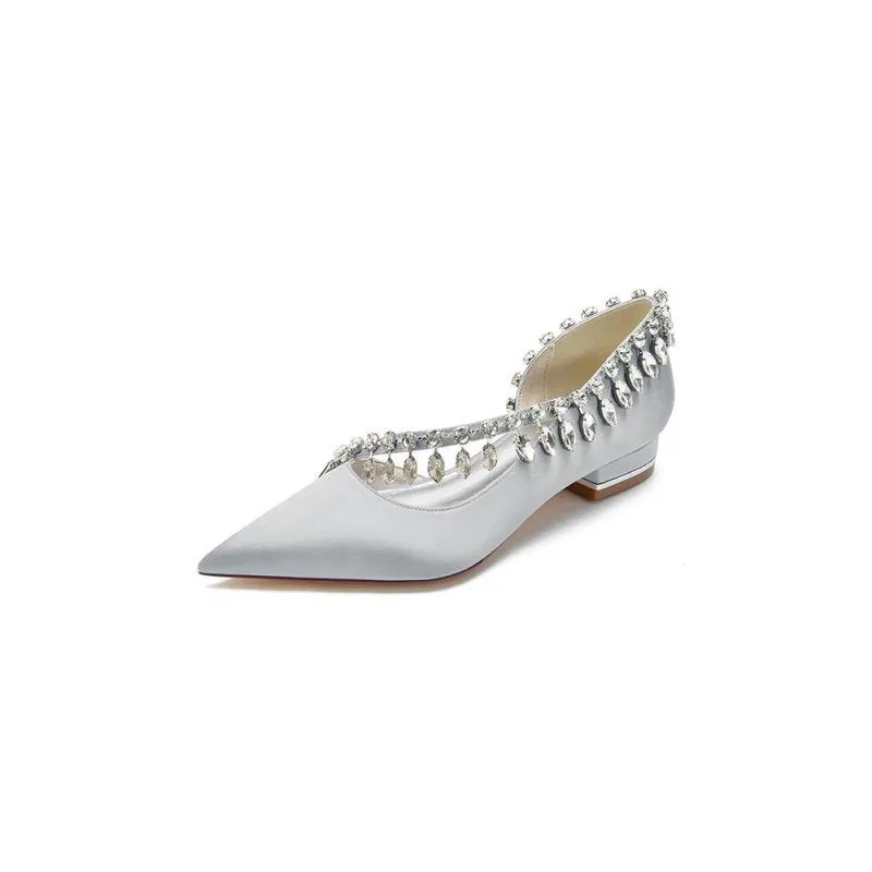 Rhinestone Beaded Pointed Toe Kitten Heels