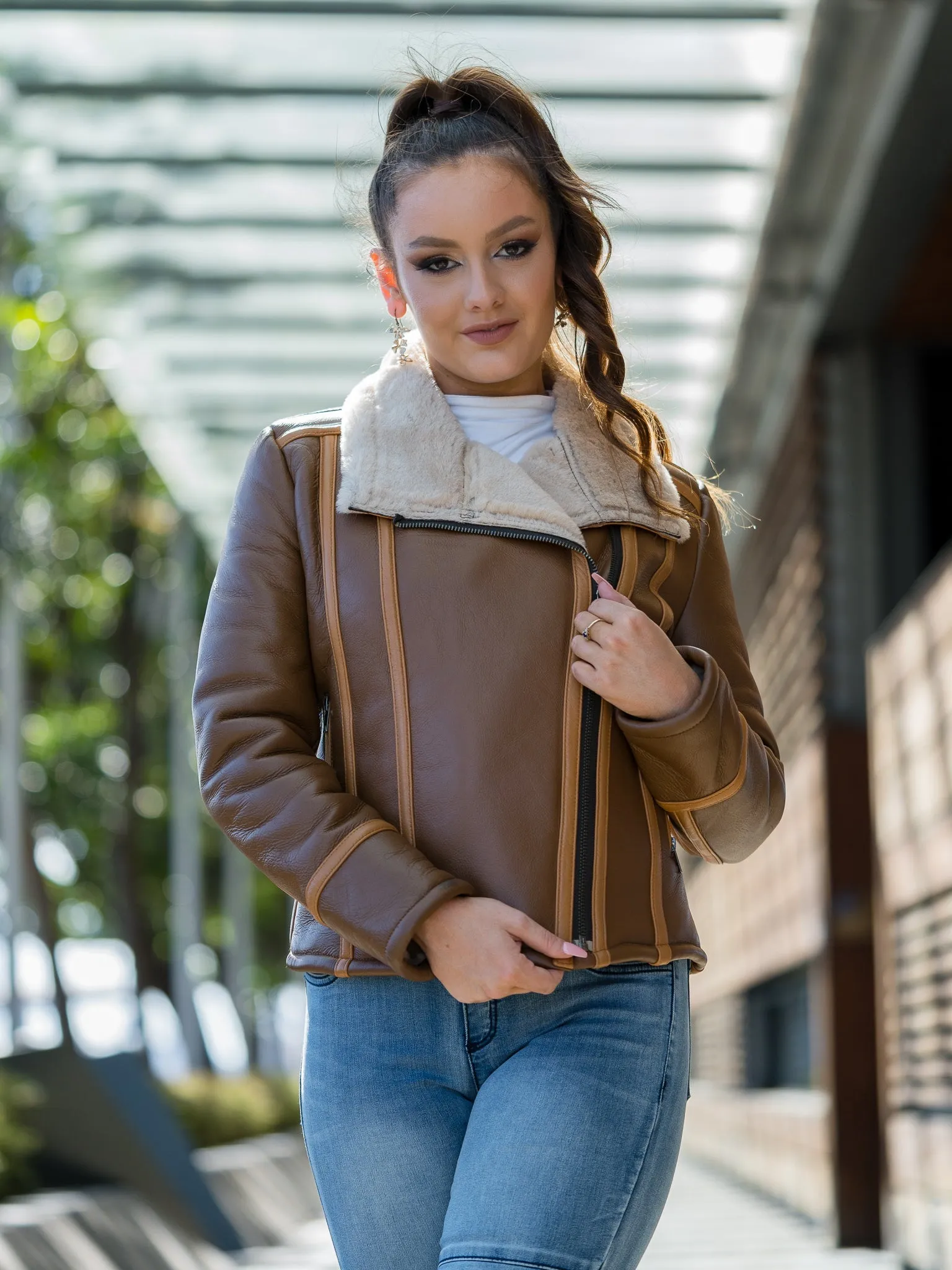 Rihanna Brown Sheepskin Jacket