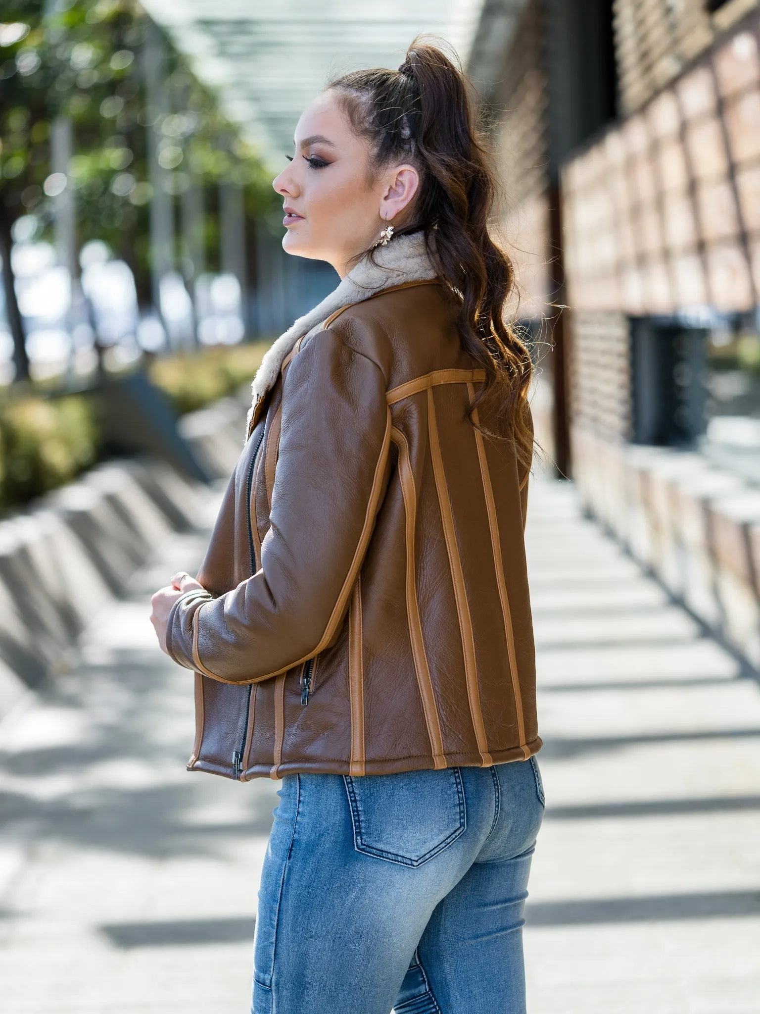 Rihanna Brown Sheepskin Jacket