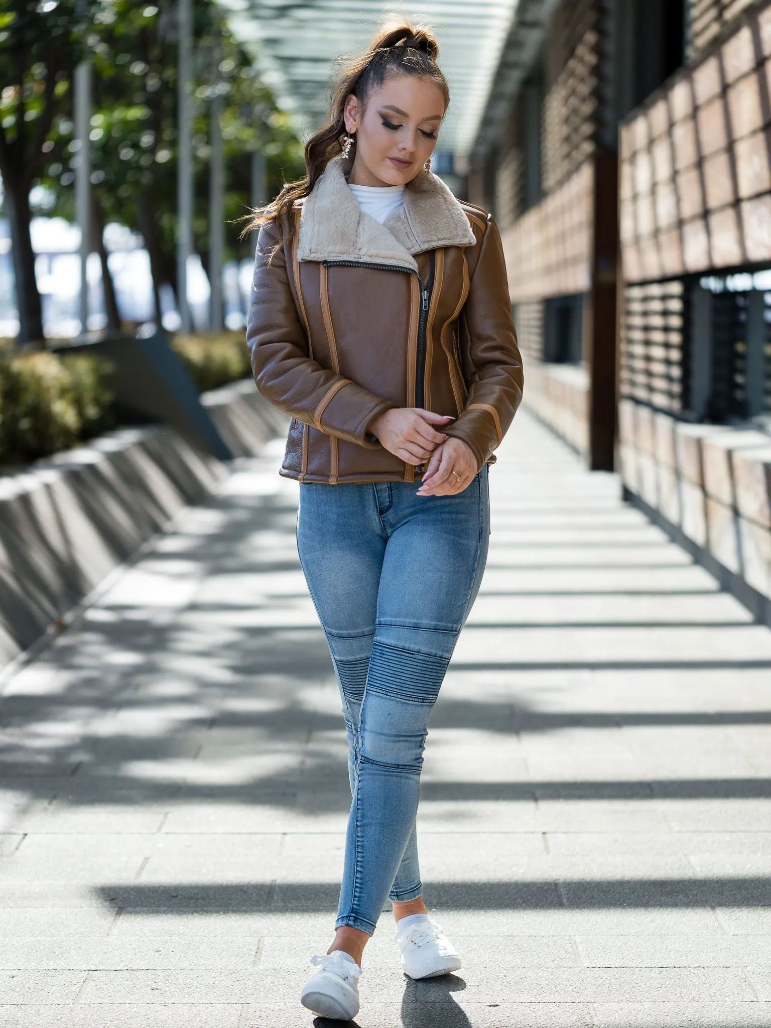 Rihanna Brown Sheepskin Jacket