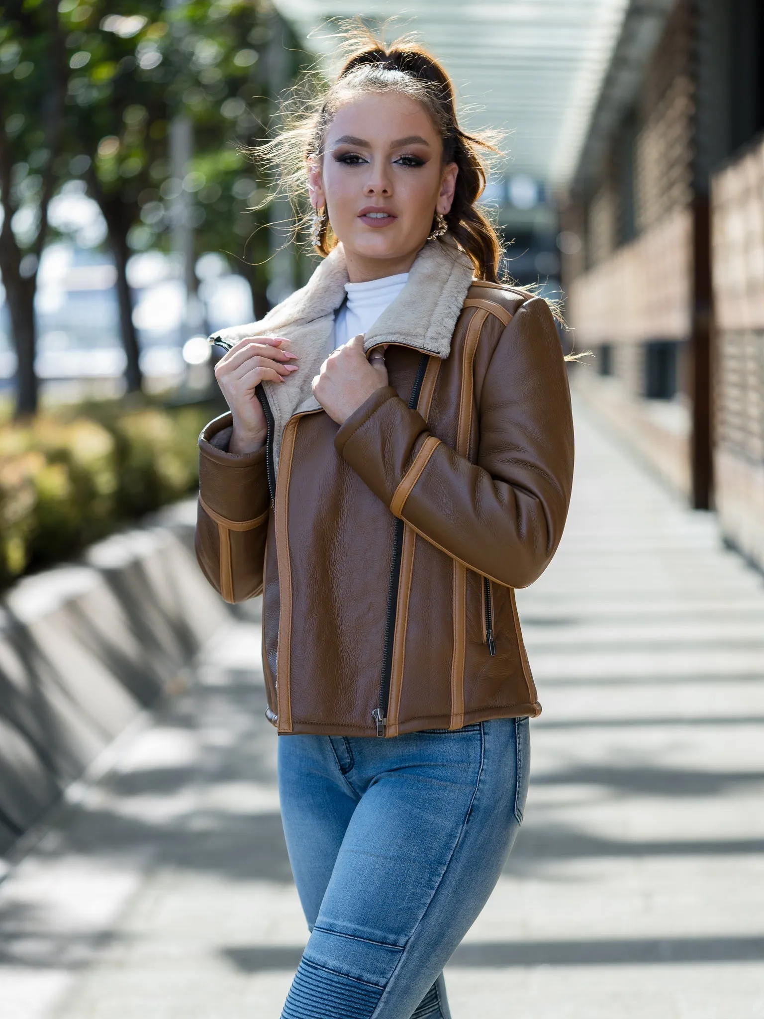 Rihanna Brown Sheepskin Jacket