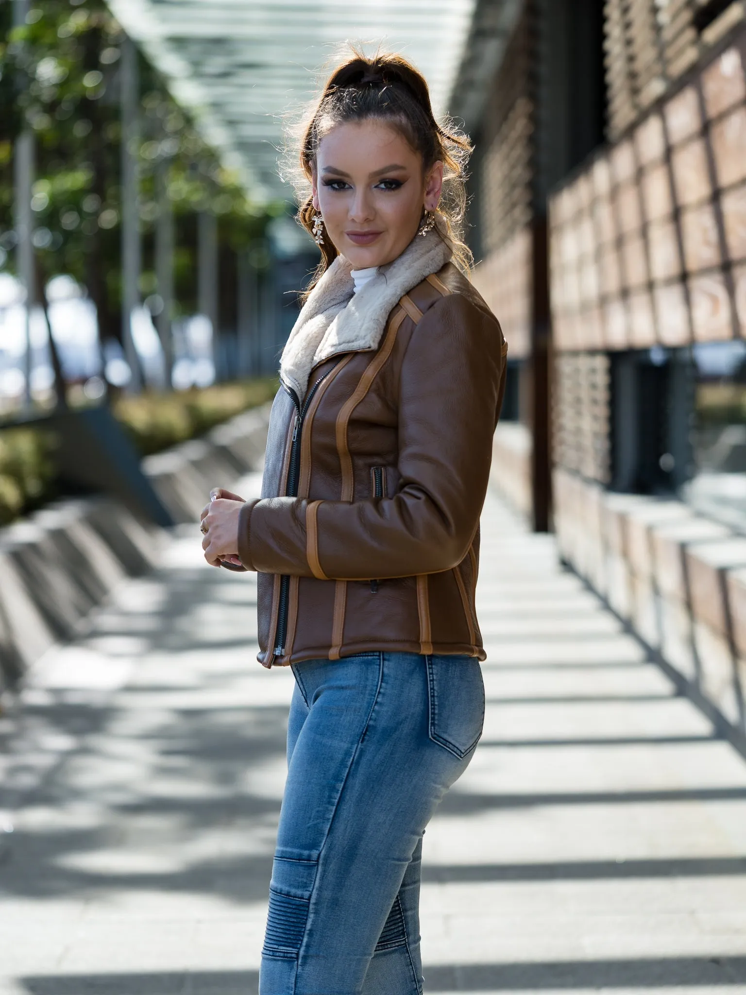 Rihanna Brown Sheepskin Jacket