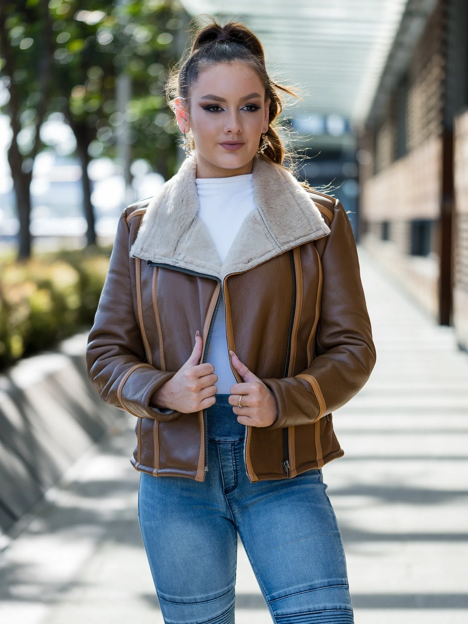 Rihanna Brown Sheepskin Jacket