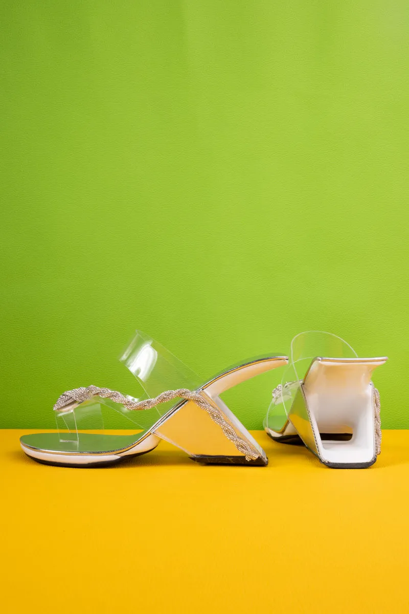 Rinaldi Rhinestone Chain Embellished Heels - Silver