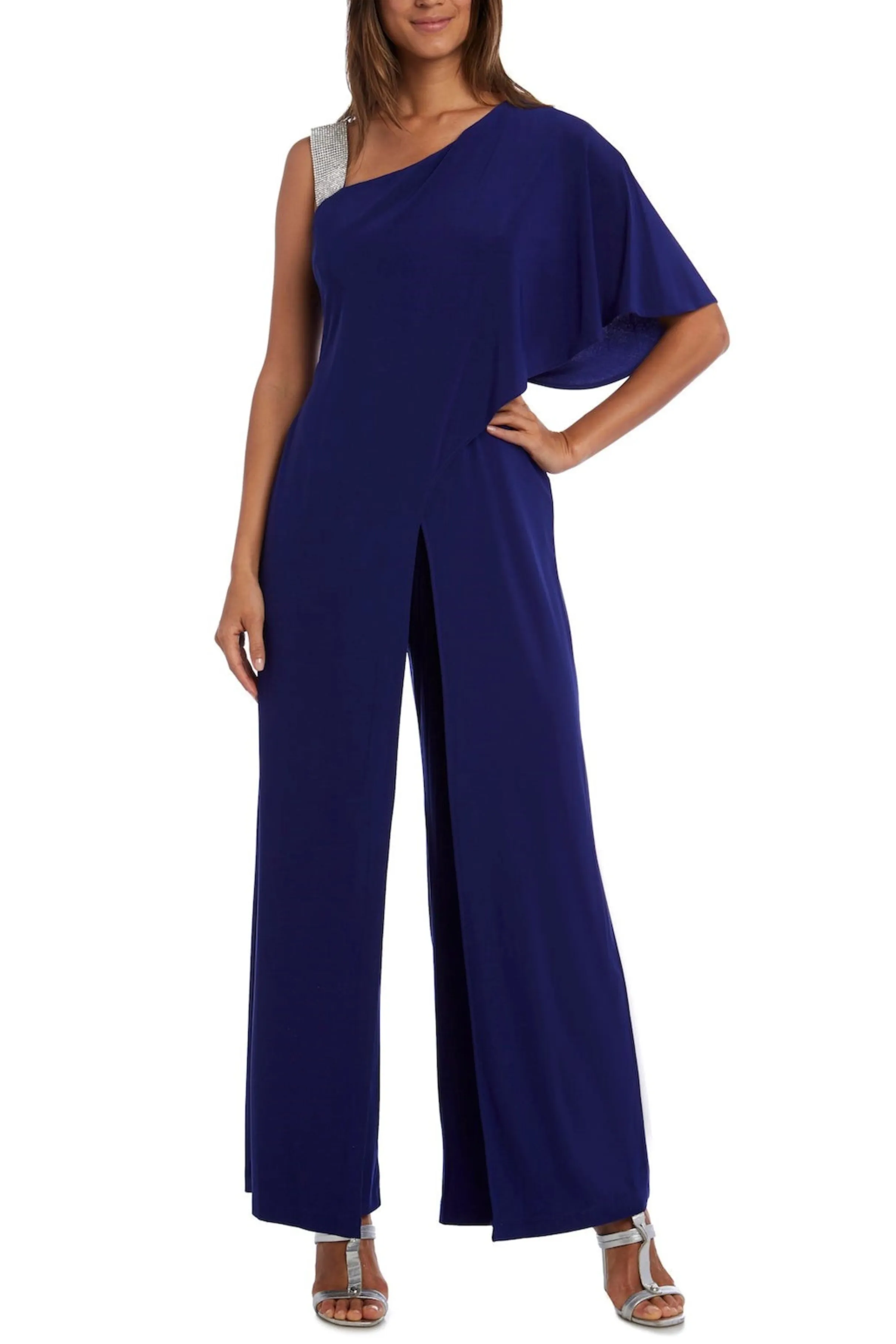 RM Richards Studded One Shoulder Overlay Jumpsuit