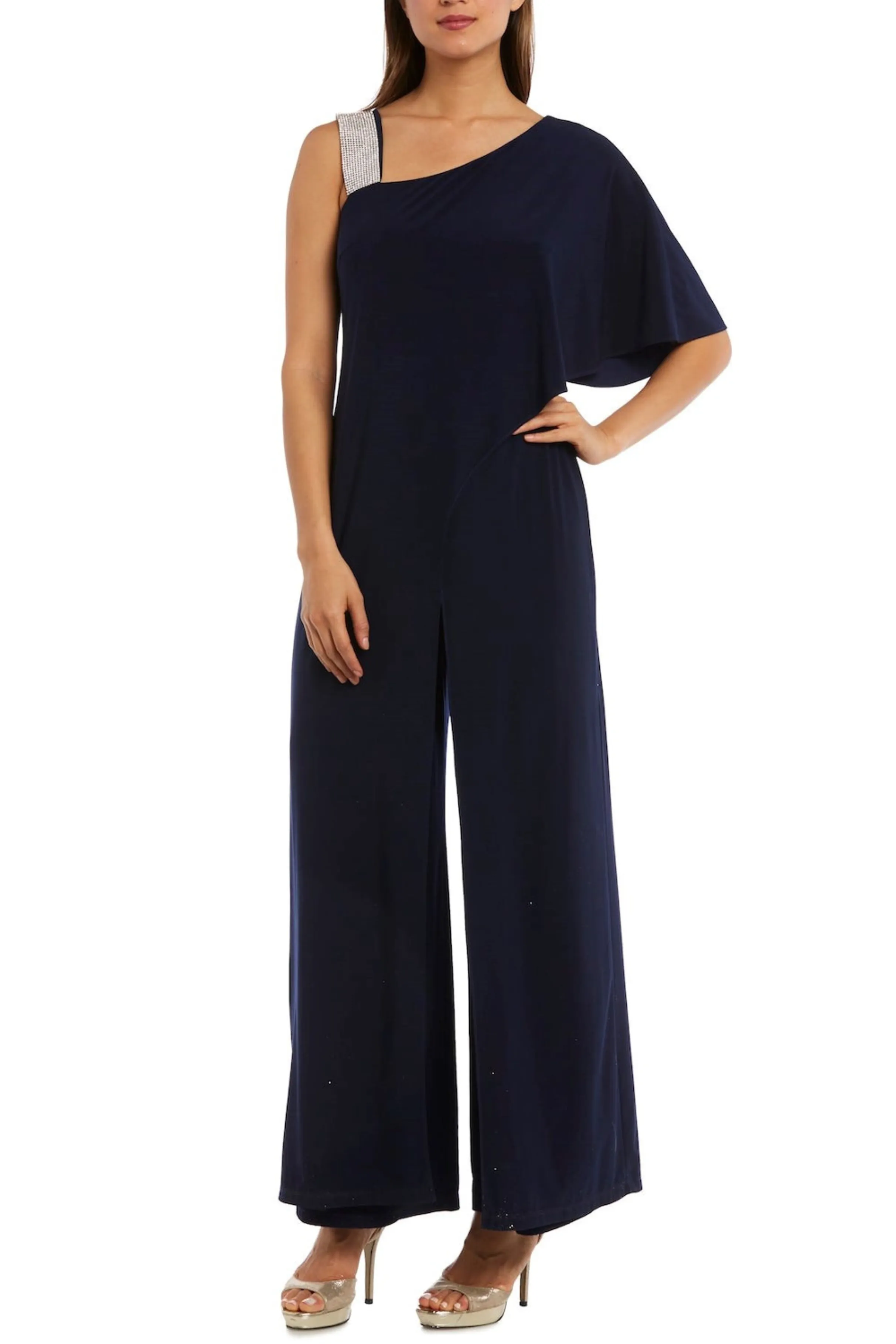 RM Richards Studded One Shoulder Overlay Jumpsuit