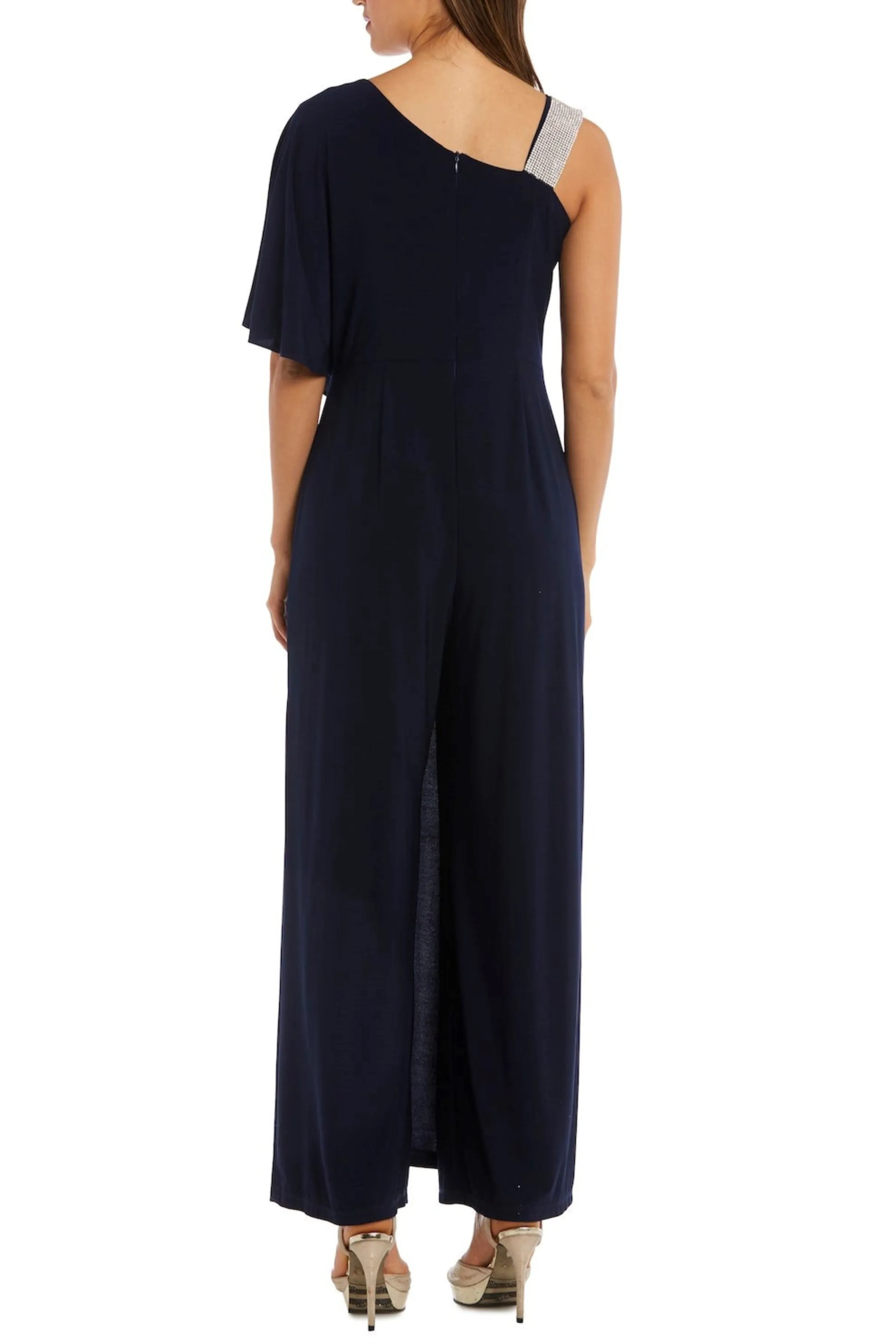 RM Richards Studded One Shoulder Overlay Jumpsuit