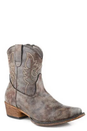Roper Womens Shay 7in Vintage Grey Faux Leather Zipper Cowboy Boots