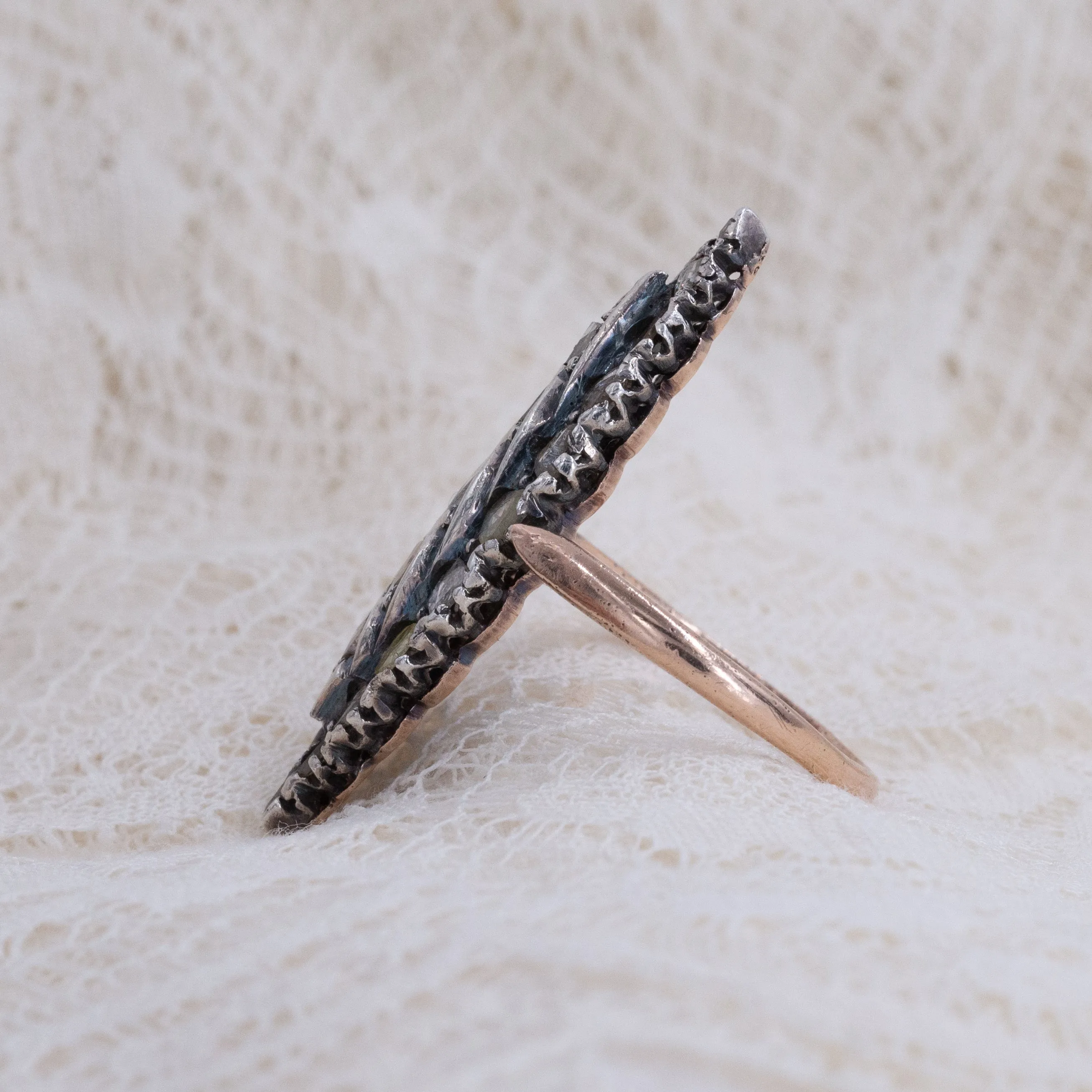 Rose-Cut Diamond Navette Ring c. 1880s