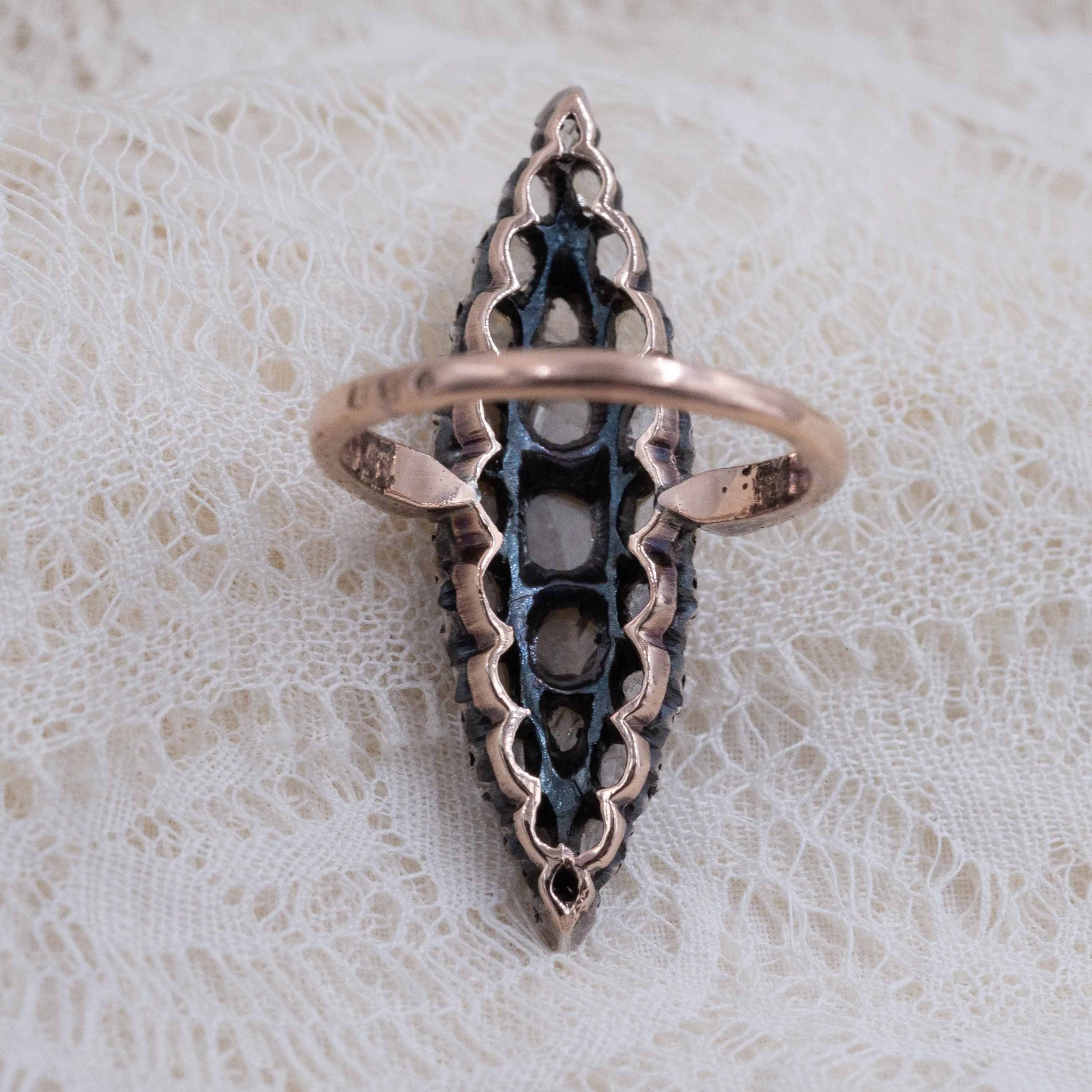 Rose-Cut Diamond Navette Ring c. 1880s