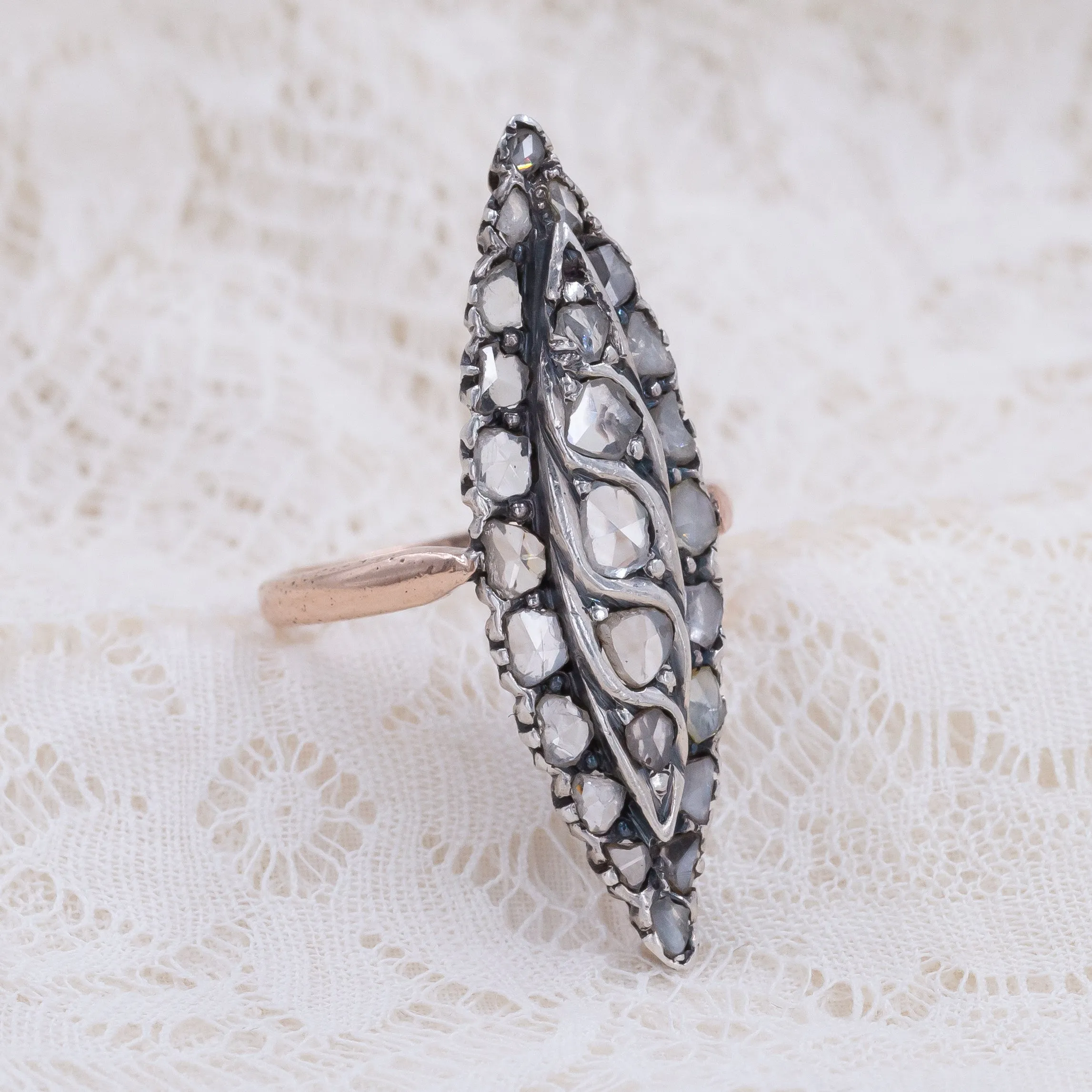 Rose-Cut Diamond Navette Ring c. 1880s