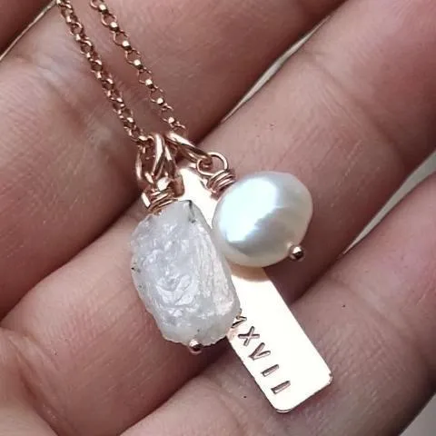 Rose Gold Name Necklace with Natural Birthstones, Personalized Jewelry