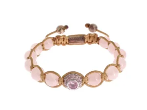 Rose Quartz CZ 925 Silver Logo Bracelet