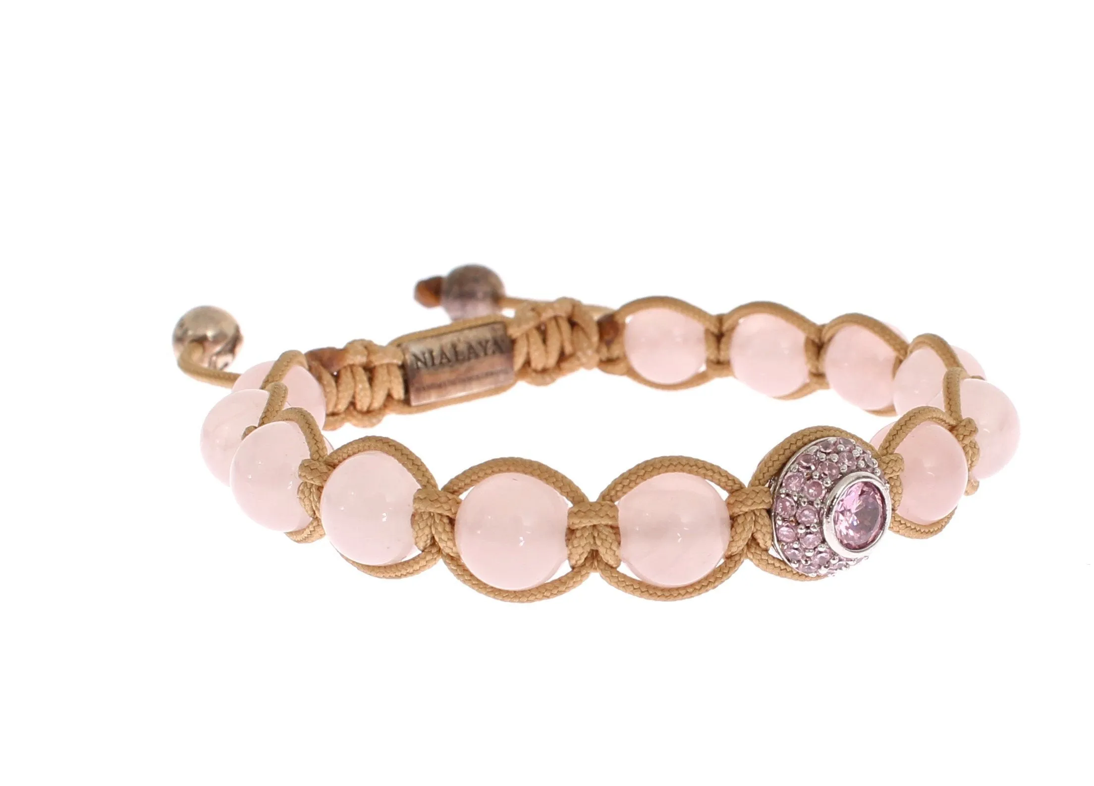 Rose Quartz CZ 925 Silver Logo Bracelet