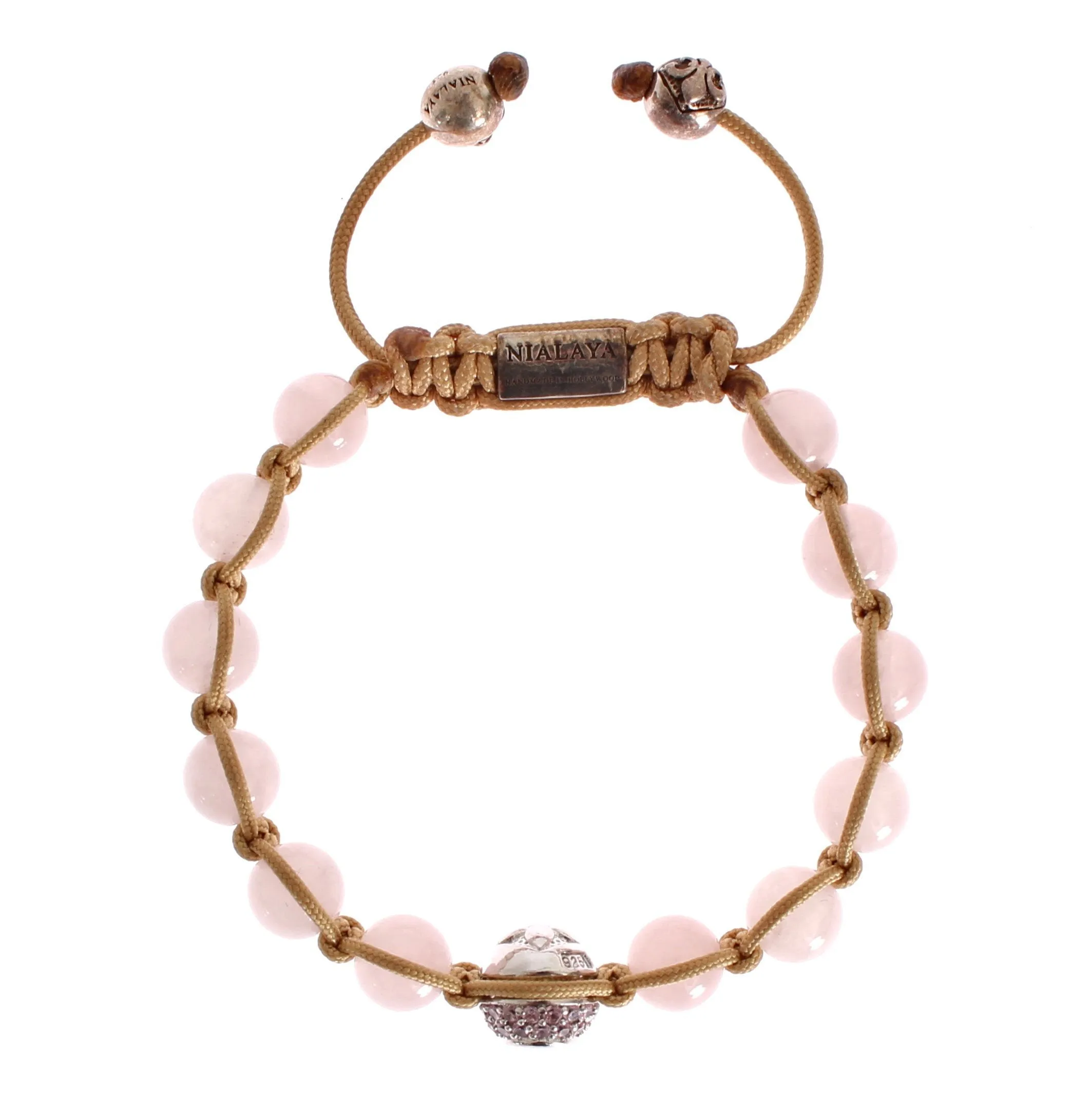 Rose Quartz CZ 925 Silver Logo Bracelet