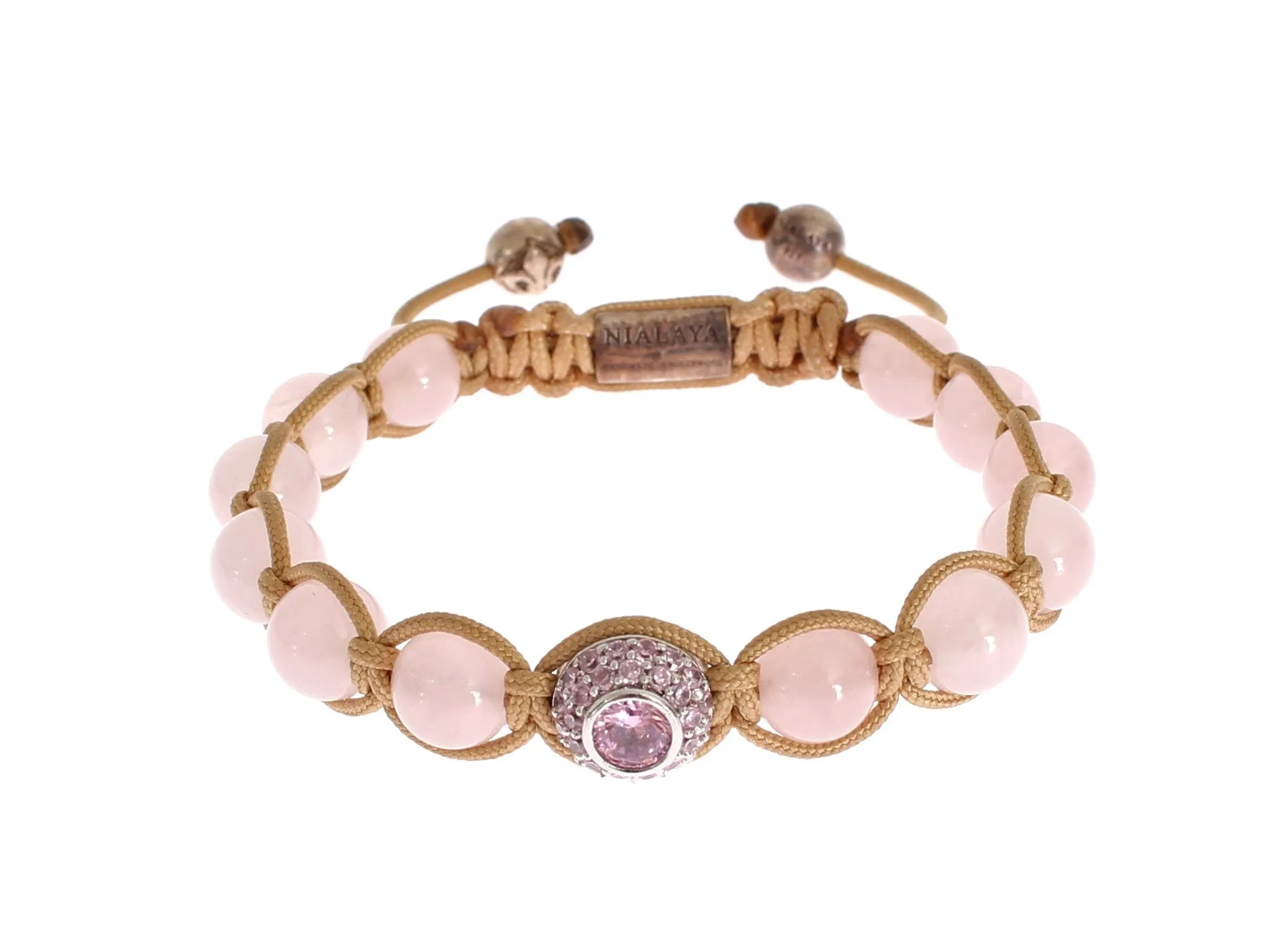 Rose Quartz CZ 925 Silver Logo Bracelet