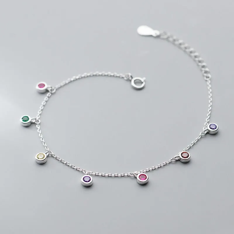 Round Beads Charm Bracelet Silver Link Chain For Women Jewelry