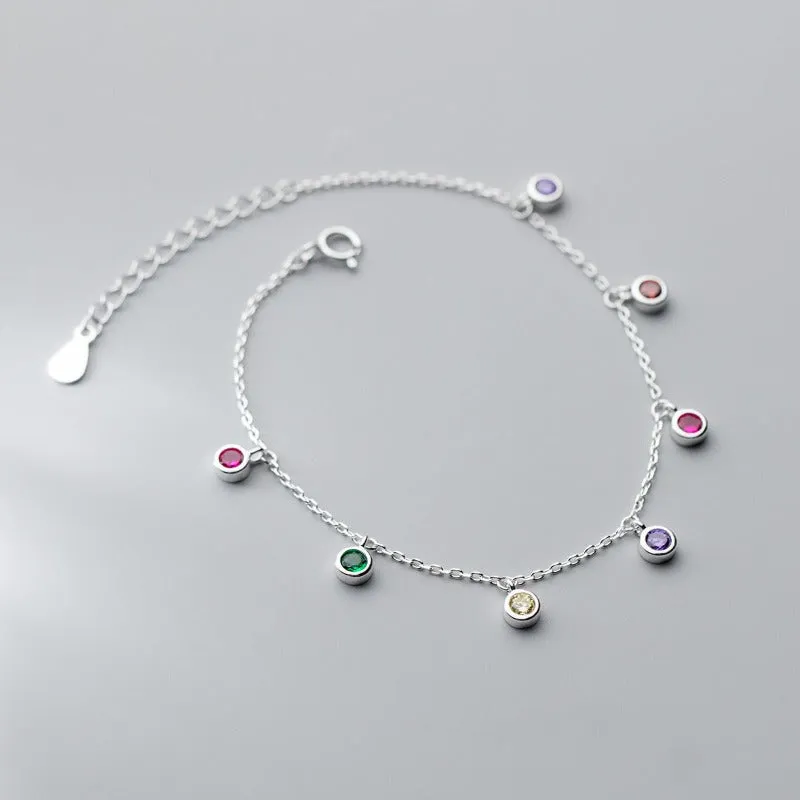 Round Beads Charm Bracelet Silver Link Chain For Women Jewelry