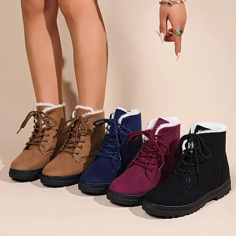 Round Toe Lace Up Thermal Plush Lining Snow Boots