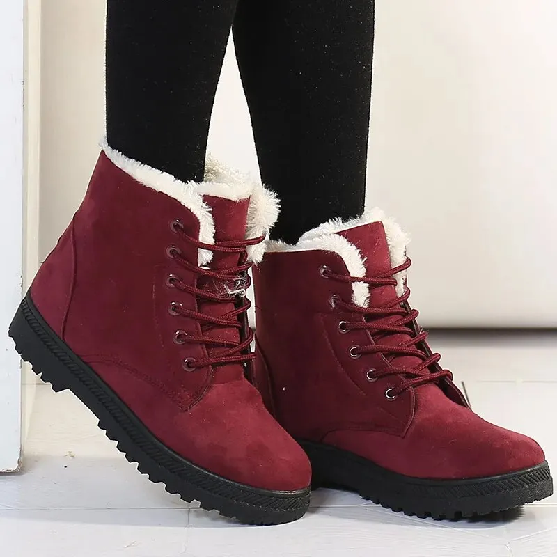 Round Toe Lace Up Thermal Plush Lining Snow Boots