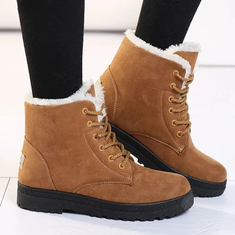 Round Toe Lace Up Thermal Plush Lining Snow Boots